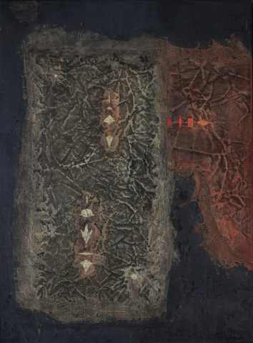 Theo van Odyck, 1961, Gekreukeld Linnen II, materie kunst, schilderij op doek.