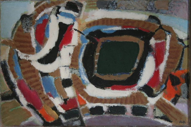 Piet Ouborg, 1949/1950, In het Vizier, schilderij / olieverf op doek, Vrij Beelden, experimenteel