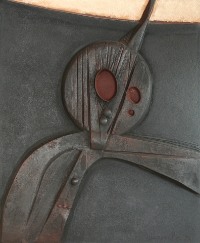 Jaap Wagemaker, 1970, plastiek / gemengde techniek op paneel, Materie kunst / schilderij.